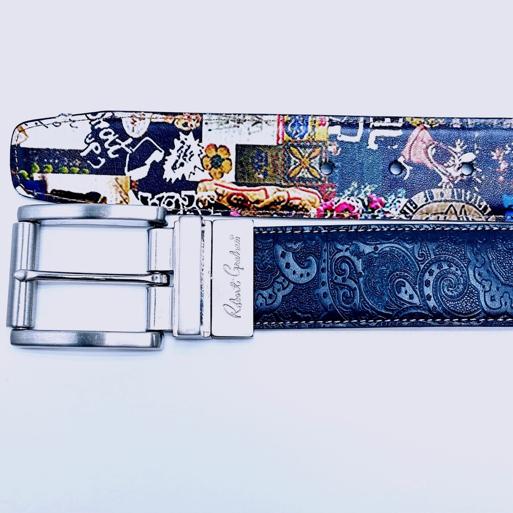 Robert Graham Mens Big Bang Paisley Embossed Leather Big and Tall‎ 56" Belt